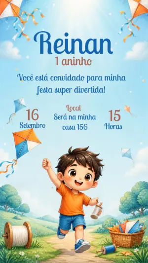 Convite Digital Aniversário Tema Pipa para Editar