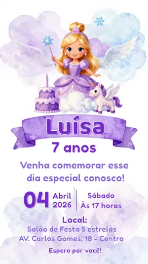 Convite Aniversário Princesa Fada Lilás para Editar Online