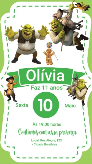 Convite de Aniversário Shrek Verde e Divertido para Editar