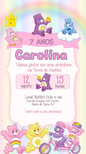 Convite de Aniversário Ursinhos Carinhosos Fofo para Editar