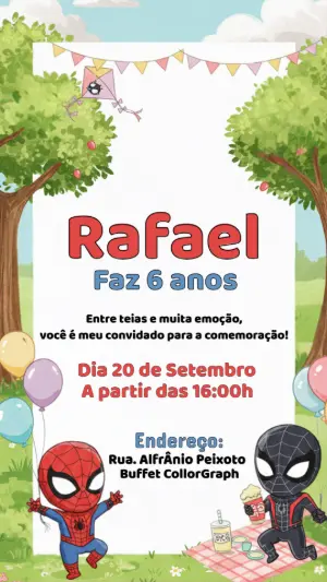 Convite Aniversário Homem Aranha Piquenique para Editar