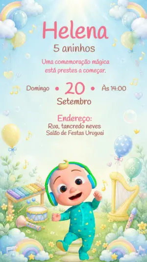 Convite Digital Cocomelon para Aniversário | Modelo Editável