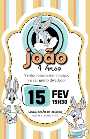 Convite Aniversário Baby Looney Tunes para Editar Online