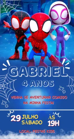 Convite Digital Infantil Spidey e seus Amigos Editável
