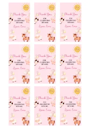 Cute Farm Animals Thank You Tag Editable Template
