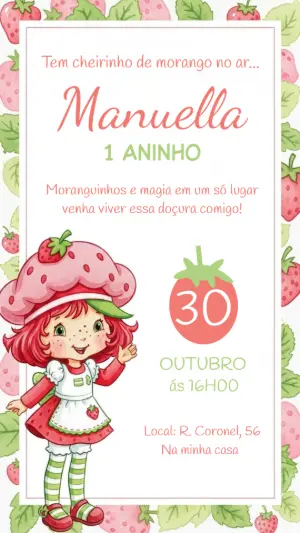 Convite de Aniversário Moranguinho para Editar Online