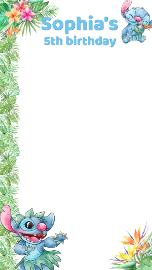 Editable Stitch Tropical Birthday Photo Frame Template