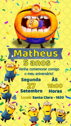 Convite de Aniversário Minions Divertido para Editar