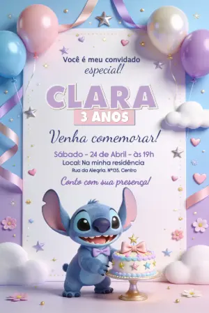 Invitación de cumpleaños Stitch – Estático – Borboleta Convites