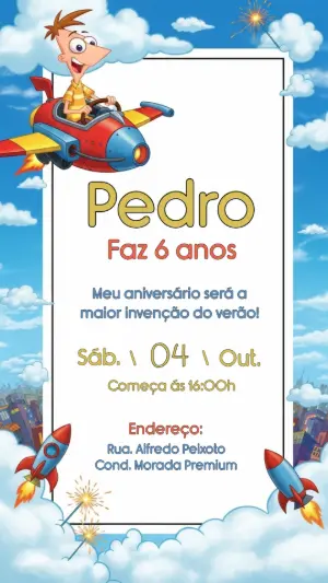 Convite Aniversário Phineas e Ferb para Editar Online