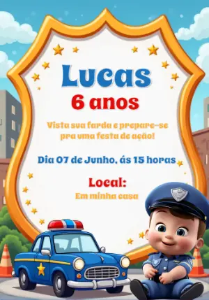 Convite de Aniversário Policial Infantil para Editar Online