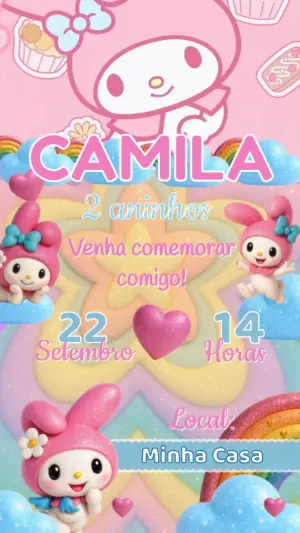 Convite Animado Aniversário My Melody para Editar Online