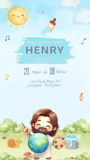 Vídeo Convite Jesus Pintor para Aniversário Infantil Editável