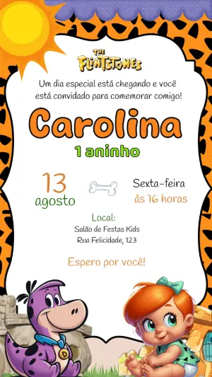 Convite Digital Aniversário Os Flintstones Baby Editável