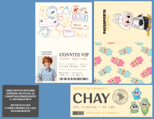 Convite aniversário Labubu Passaporte de Viagem para editar online