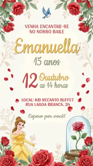 Convite de 15 Anos A Bela e a Fera para Editar Online