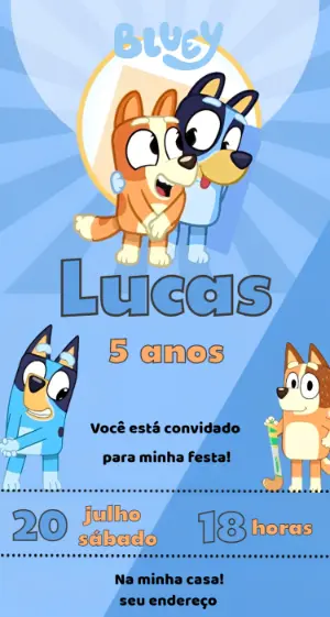 Convite de Aniversário Bluey e Bingo: Modelo Editável