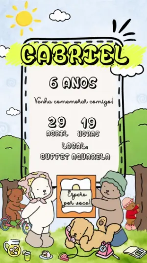 Convite Animado Aniversário Ursinhos Fofos para Editar Online