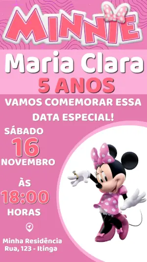Convite Animado Aniversário Minnie Rosa para Editar