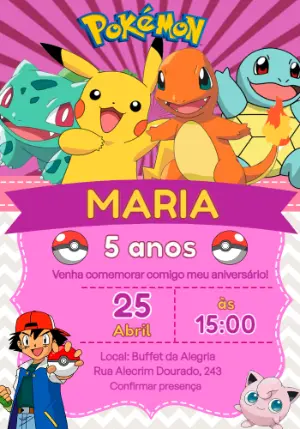 Convite de Aniversário Pokémon Colorido para Editar Online