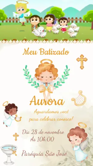 Convite Animado de Batizado com Anjinha para Editar
