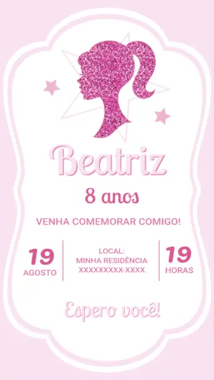 Convite de Aniversário Boneca Fashion Rosa para Editar Online