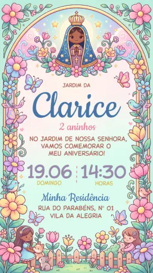 Convite de Aniversário Jardim de Nossa Senhora Editável