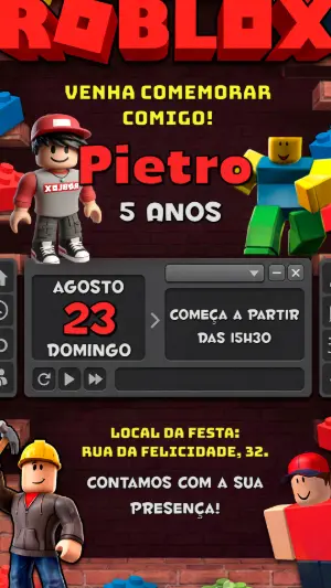 Invito di compleanno Roblox – Statico – Alegria no ar