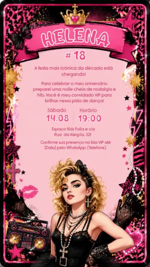 Convite 18 Anos Festa Pop Star Anos 80 para Editar