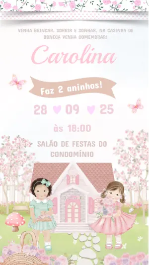 Convite Digital Casinha de Boneca Aquarela para Editar