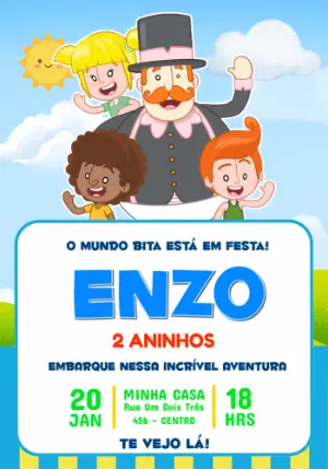 Convite de Aniversário Mundo Bita Colorido para Editar