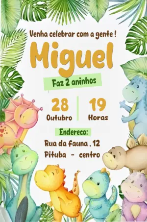Convite Aniversário Dinossauros Baby para Editar Online