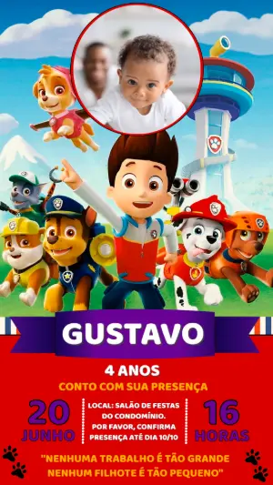 Invito di compleanno Paw Patrol – Statico – Victor designer