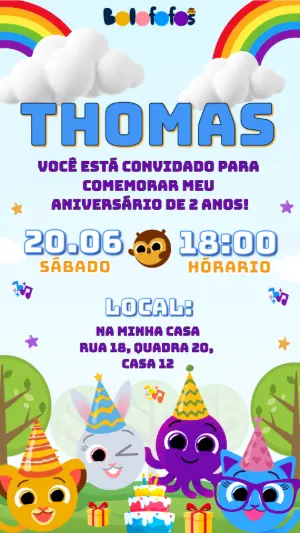 Convite de Aniversário Bolofofos Colorido para Editar
