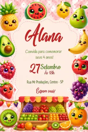 Convite de Aniversário Infantil Frutinhas para Editar