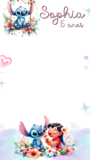 Moldura para Stories Lilo & Stitch Floral para Editar Online
