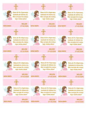 Rótulo Editável para Água Benta Batizado Menina Anjinha Rosa