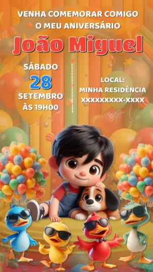 Convite de Aniversário Menino e Cachorrinho para Editar