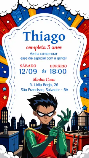 Convite de Aniversário Robin Jovens Titãs para Editar