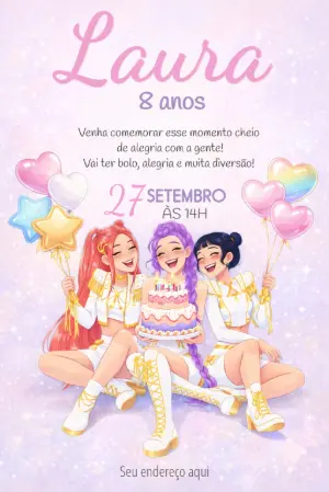 Convite de Aniversário K-pop Guerreiras Editável