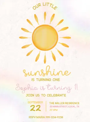 Sunshine First Birthday Invitation | Editable Digital Template