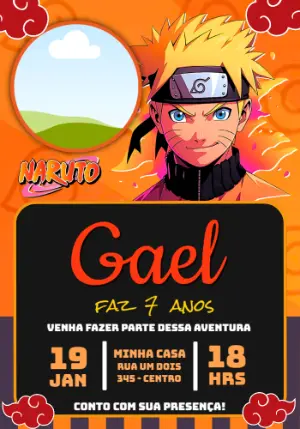 Convite Digital Tema Naruto para Aniversário Infantil Editável