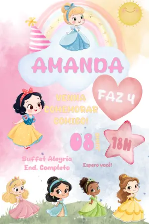 Invitación de cumpleaños Princesas – Estático – Decore Arte