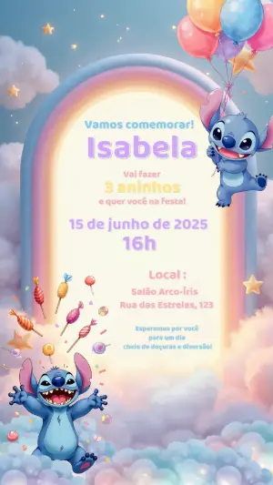 Invitación de cumpleaños Stitch – Estático – Convites Digitais Exclusivos