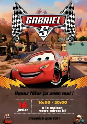 Invitation anniversaire Cars Flash McQueen modèle à modifier