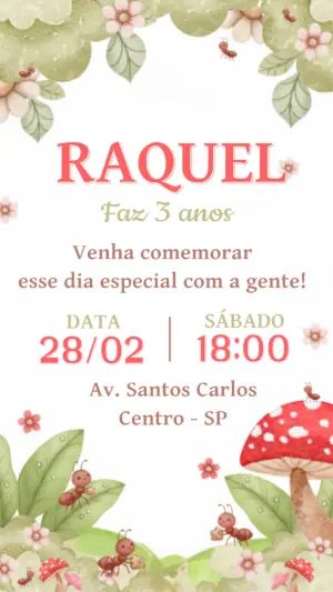 Convite de Aniversário Formiguinhas no Bosque Editável
