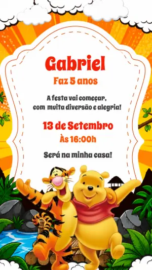 Convite de Aniversário Ursinho Pooh e Tigrão Editável