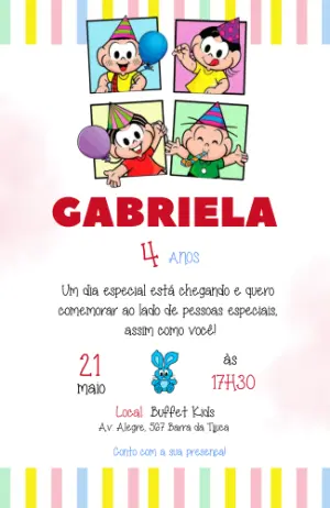 Convite de Aniversário Turma da Mônica Colorido para Editar