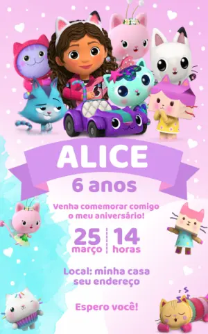 Convite de Aniversário A Casa Mágica da Gabby Editável