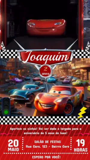 Convite Animado Carros: Vídeo de Aniversário Infantil para Editar